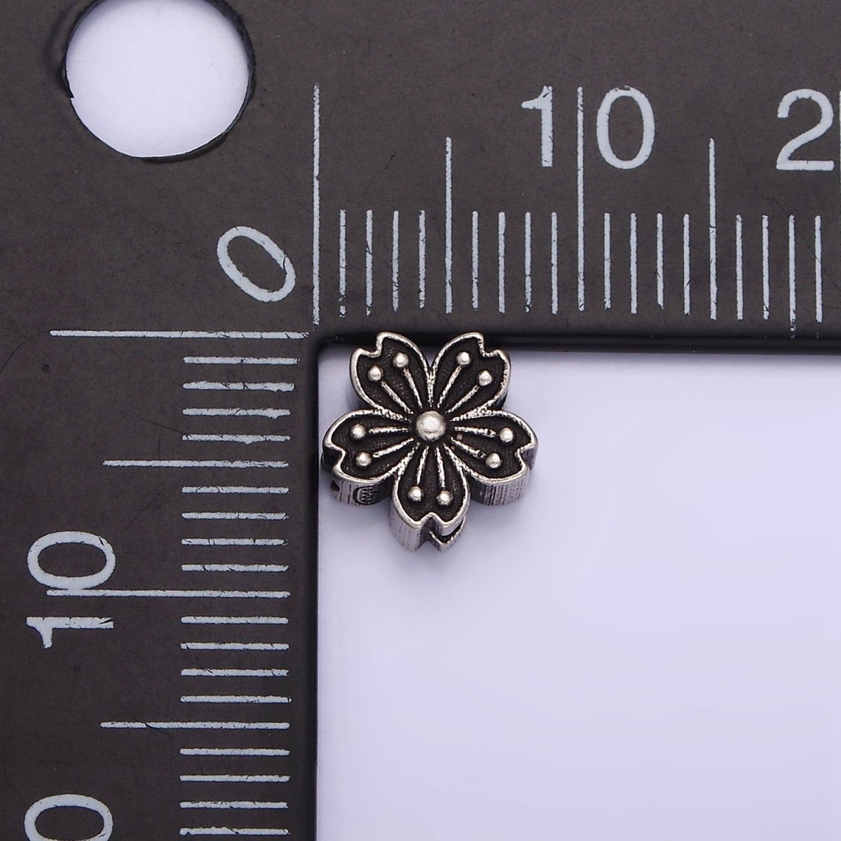 Sterling Silver S925 7.5mm Flower Lined Dotted Mixed Metal Bead | SL-346