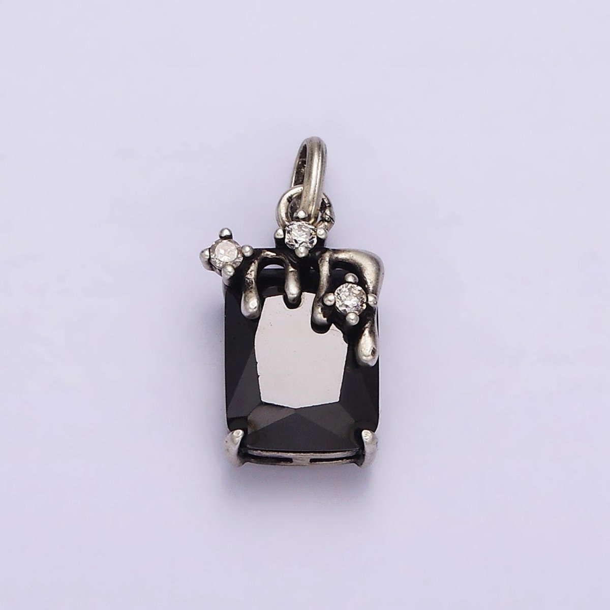 Sterling Silver S925 Black Baguette CZ Molten Drip Charm | SL-324