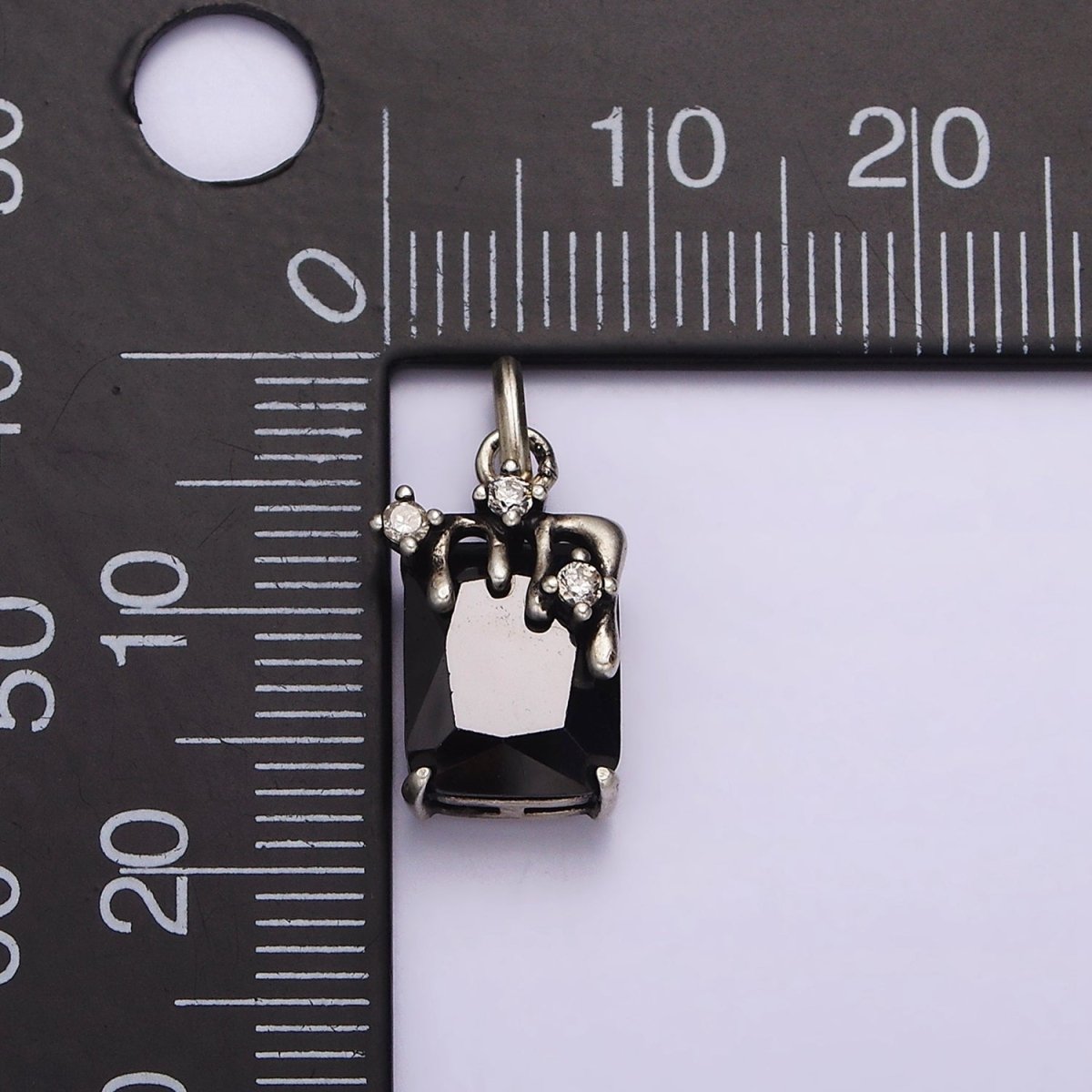 Sterling Silver S925 Black Baguette CZ Molten Drip Charm | SL-324