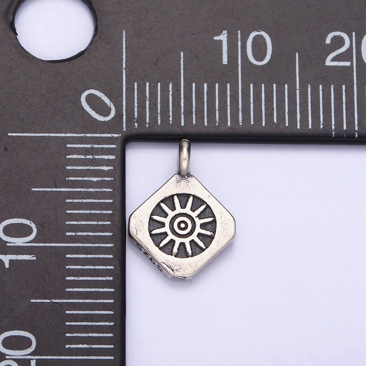 Sterling Silver S925 Celestial Sun Rounded Rhombus Charm | SL-280