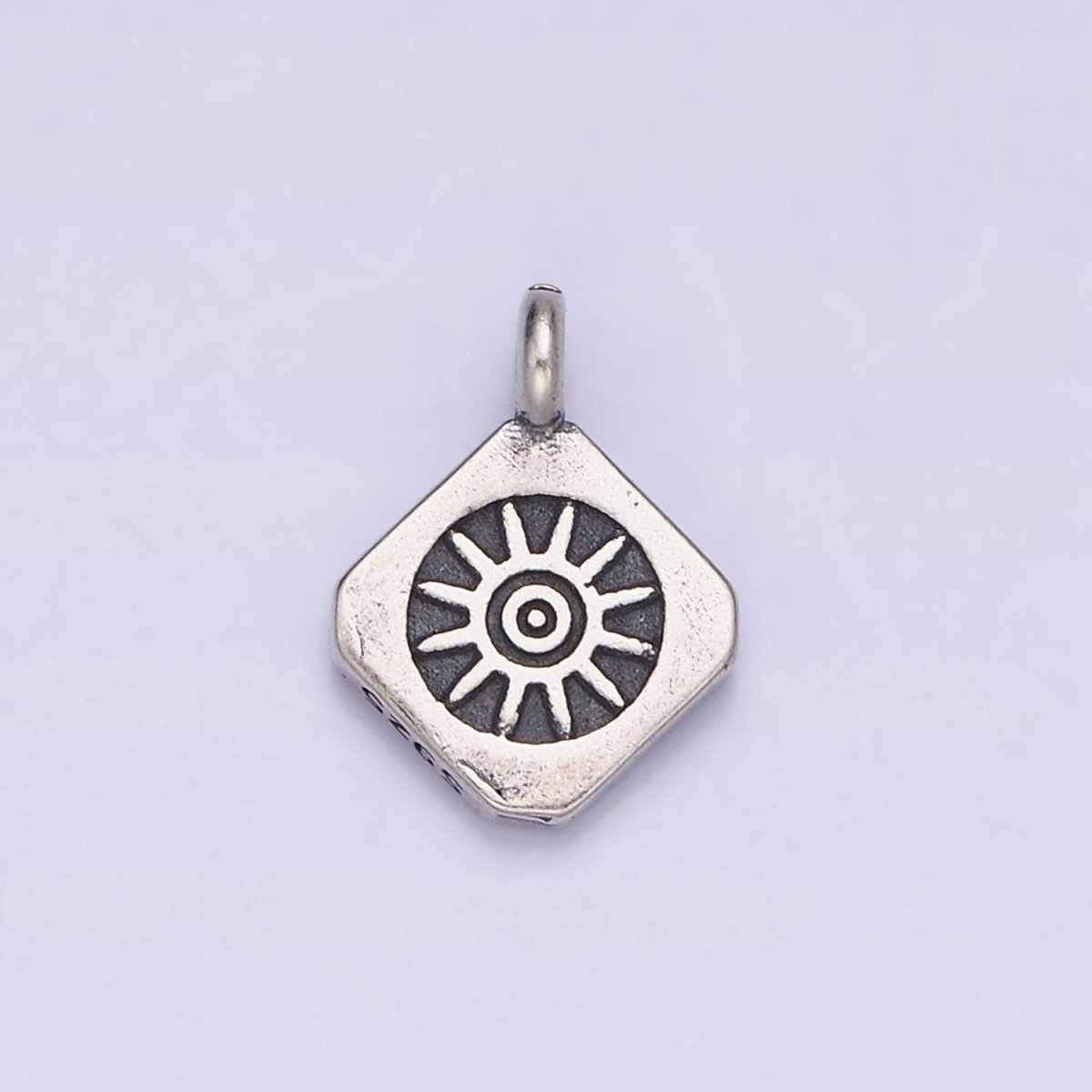 Sterling Silver S925 Celestial Sun Rounded Rhombus Charm | SL-280