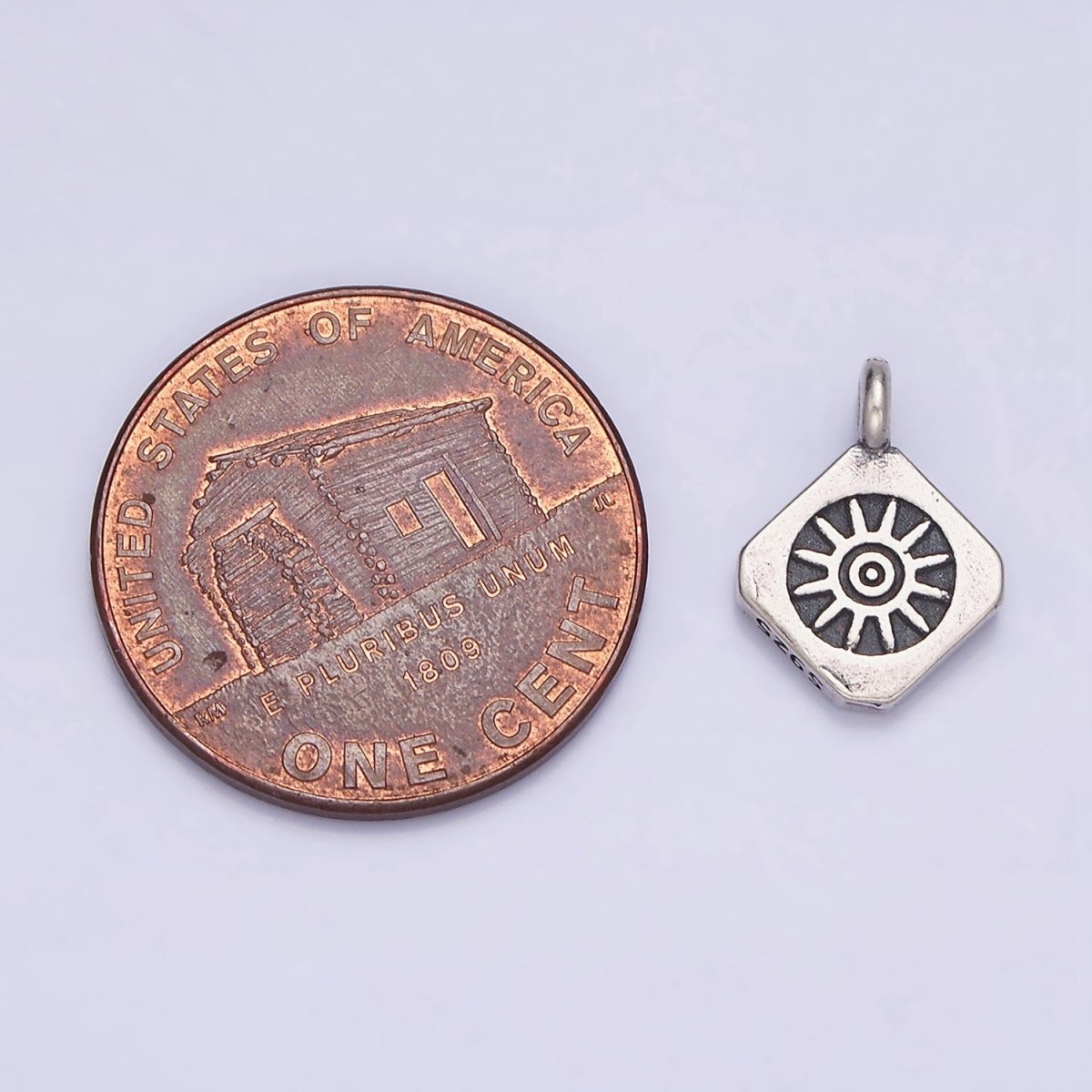 Sterling Silver S925 Celestial Sun Rounded Rhombus Charm | SL-280