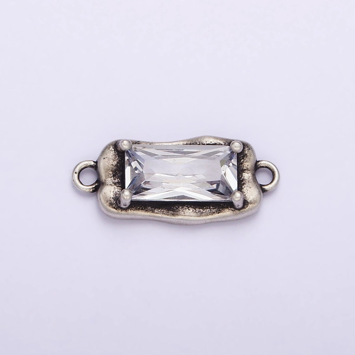 Sterling Silver S925 Clear CZ Baguette Abstract Molten Silver Connector | SL-304