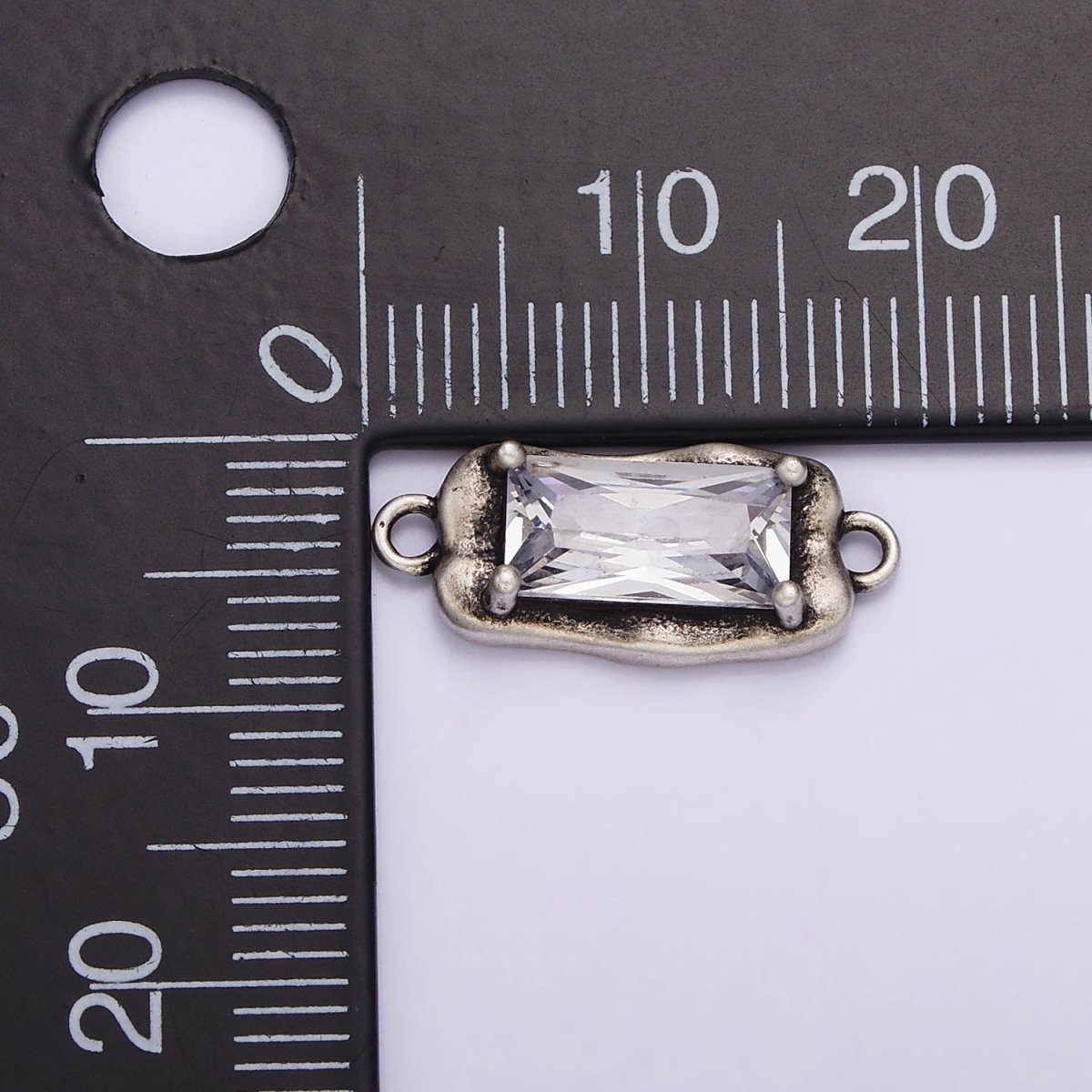 Sterling Silver S925 Clear CZ Baguette Abstract Molten Silver Connector | SL-304
