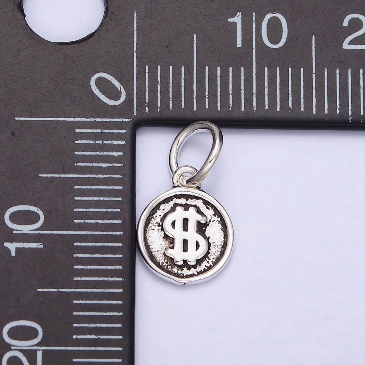 Sterling Silver S925 "$" Dollar Money Currency Symbol Mini Round Charm | SL-270
