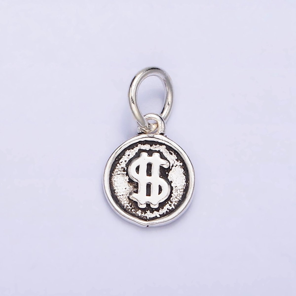 Sterling Silver S925 "$" Dollar Money Currency Symbol Mini Round Charm | SL-270