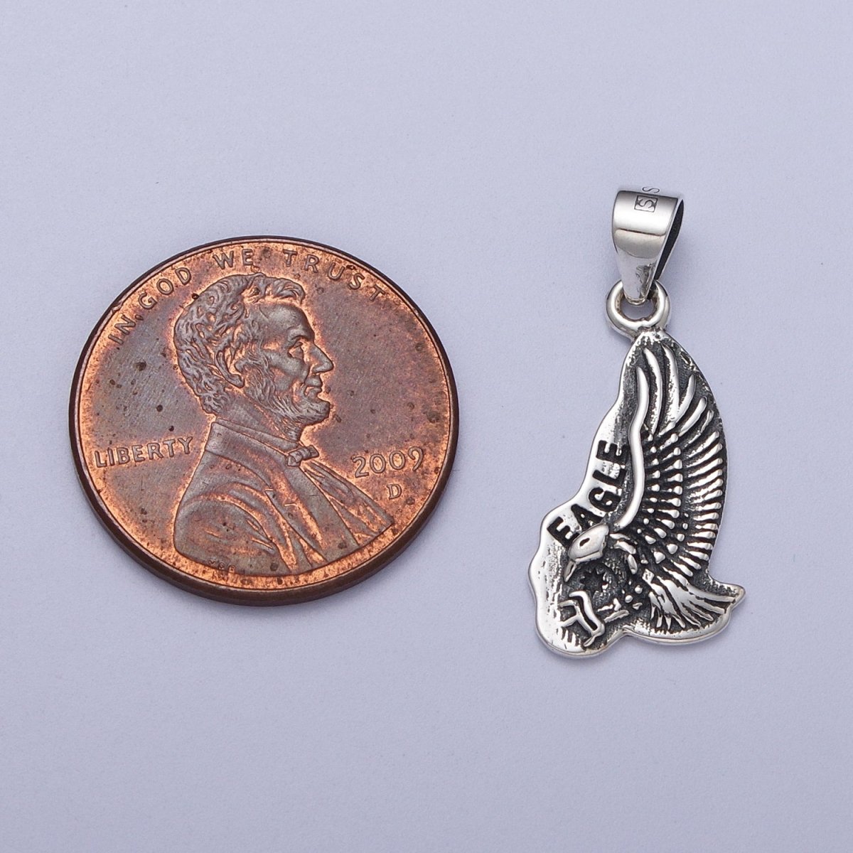 Sterling Silver S925 "Eagle" Script Engraved Bird of Prey Pendant | SL-395