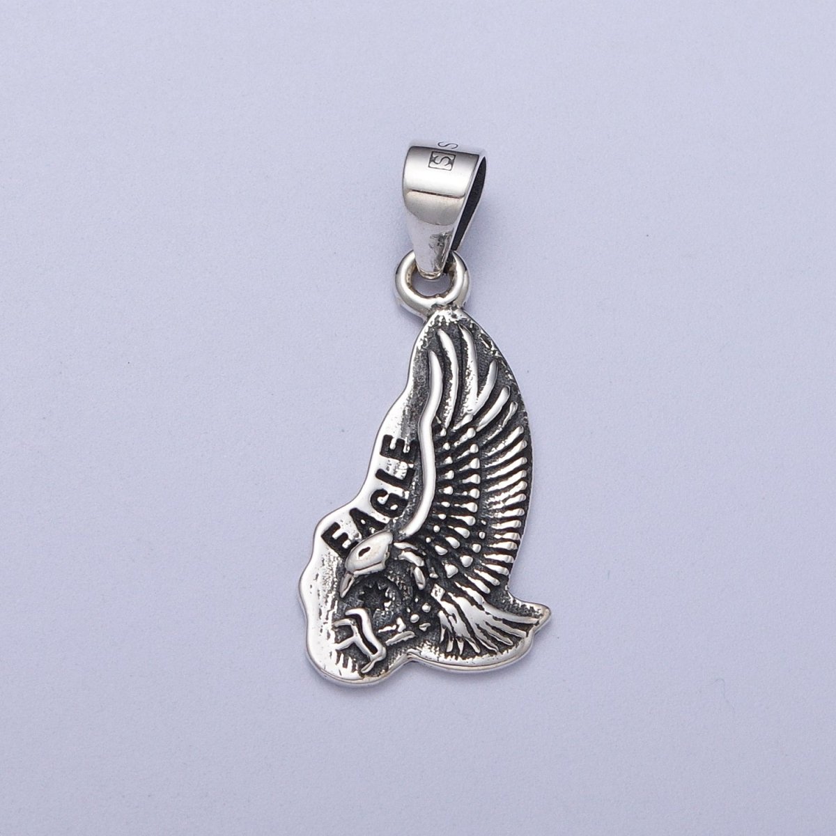 Sterling Silver S925 "Eagle" Script Engraved Bird of Prey Pendant | SL-395
