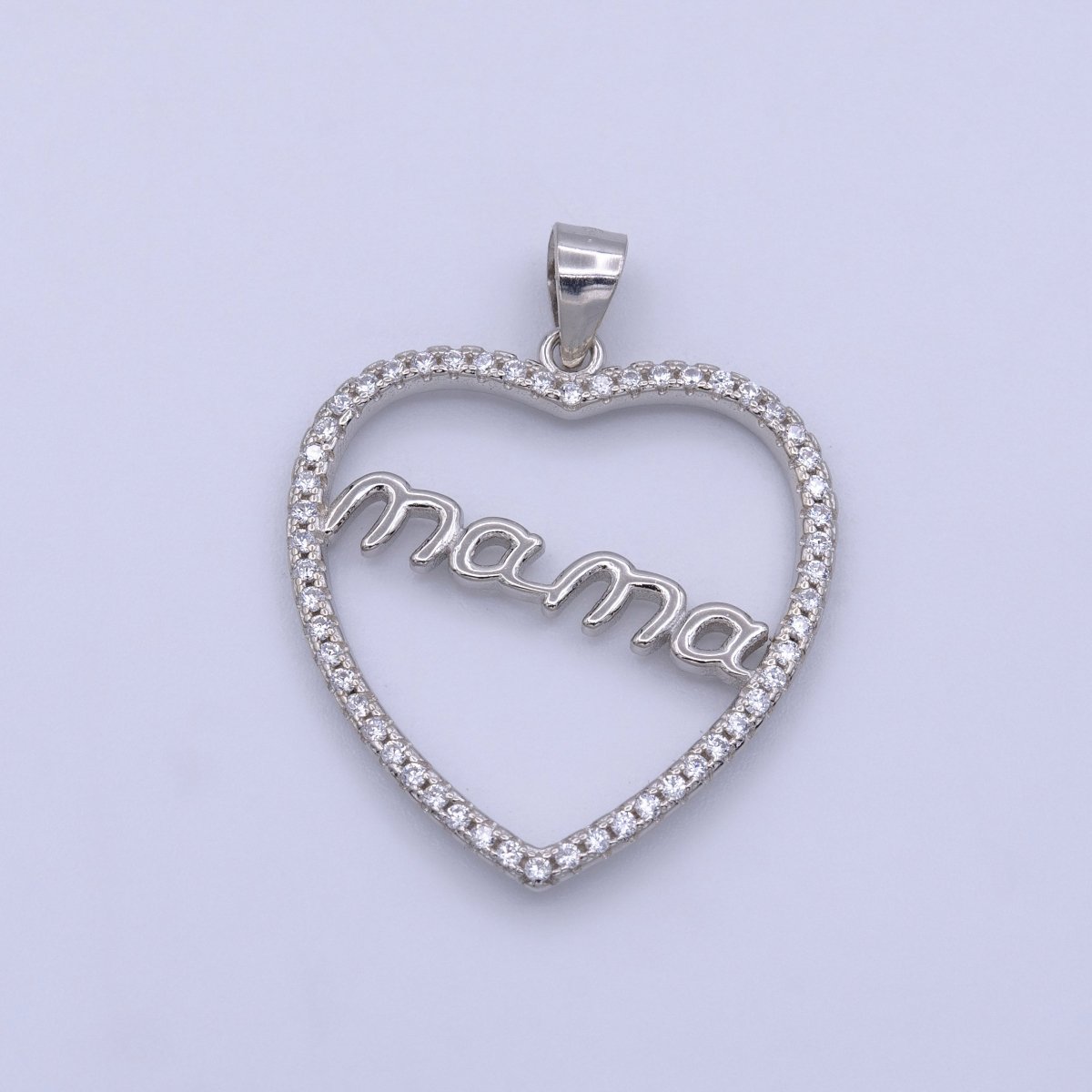Sterling Silver S925 MAMA Charm Words Open Micro Paved CZ Heart Mother's Day Pendant | SL-267