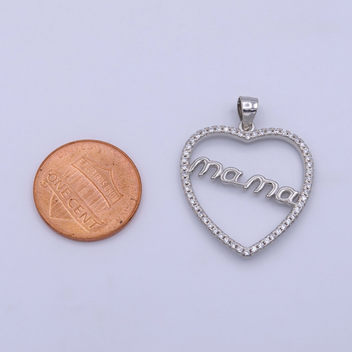 Sterling Silver S925 MAMA Charm Words Open Micro Paved CZ Heart Mother's Day Pendant | SL-267