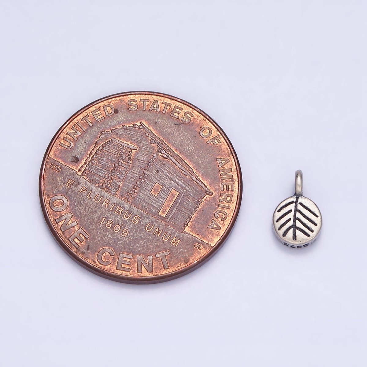 Sterling Silver S925 Mini Lined Leaf Nature Plant Oval Charm | SL-284