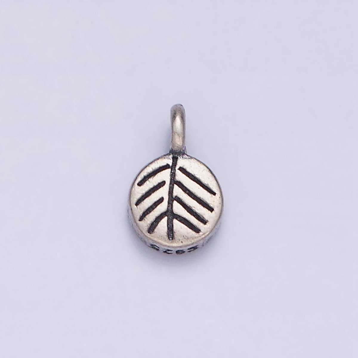 Sterling Silver S925 Mini Lined Leaf Nature Plant Oval Charm | SL-284