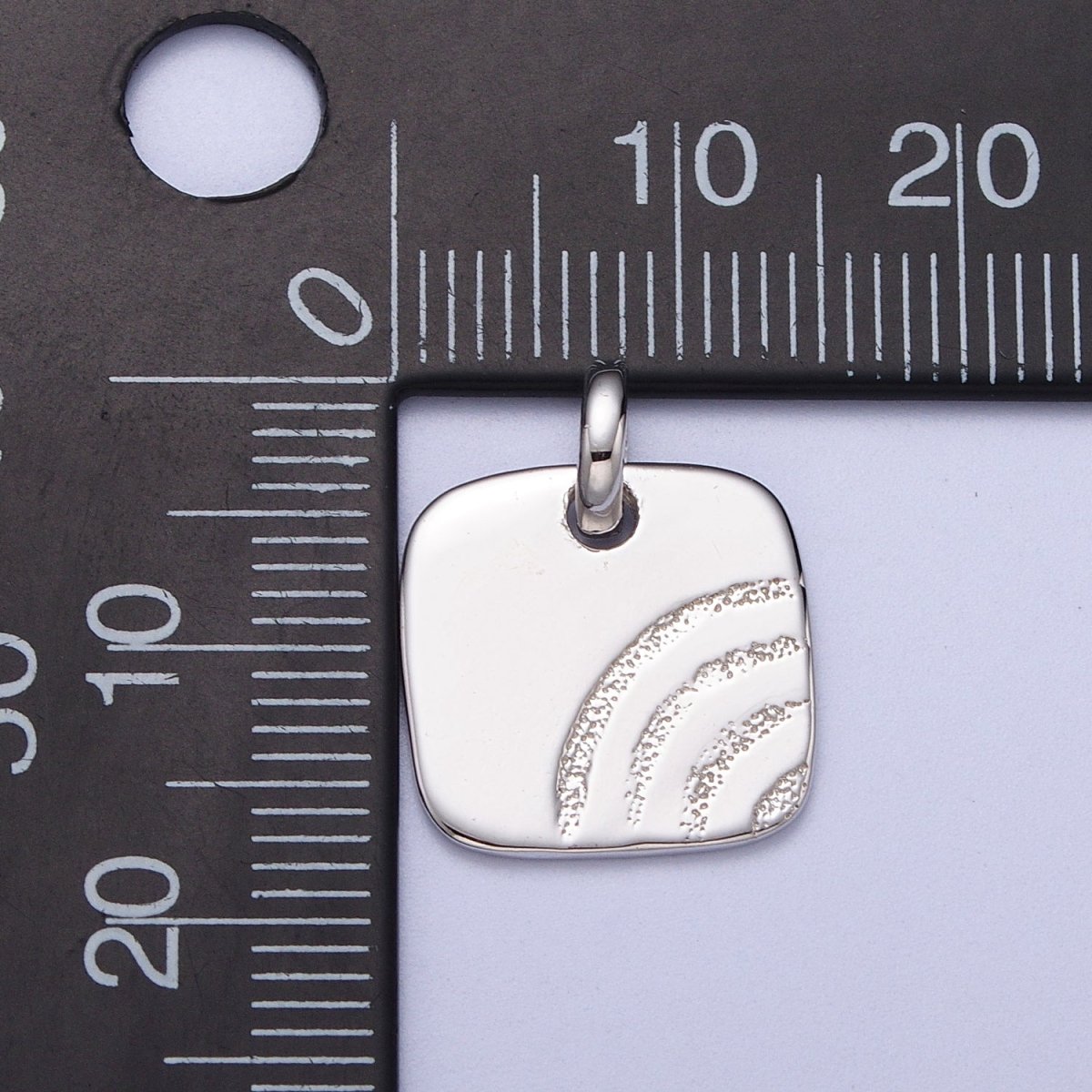 Sterling Silver S925 Multiple Curved Lined Textured Square Charm | SL-397