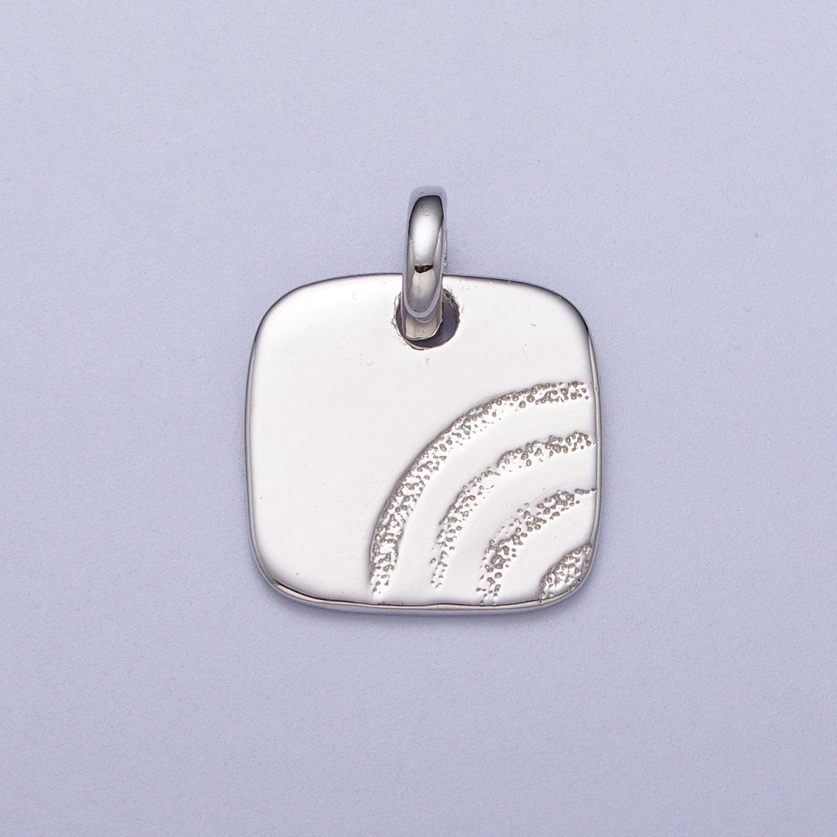 Sterling Silver S925 Multiple Curved Lined Textured Square Charm | SL-397