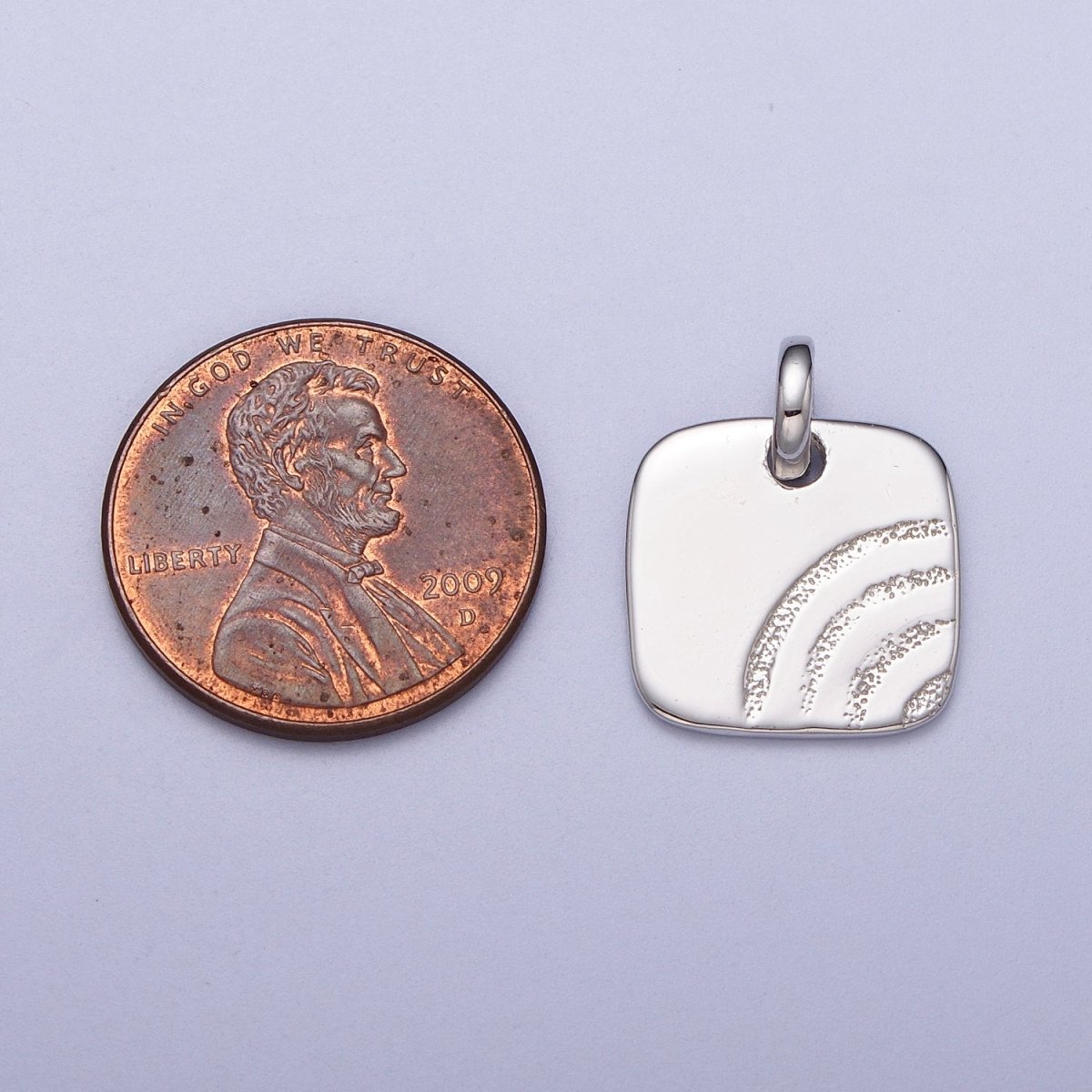 Sterling Silver S925 Multiple Curved Lined Textured Square Charm | SL-397