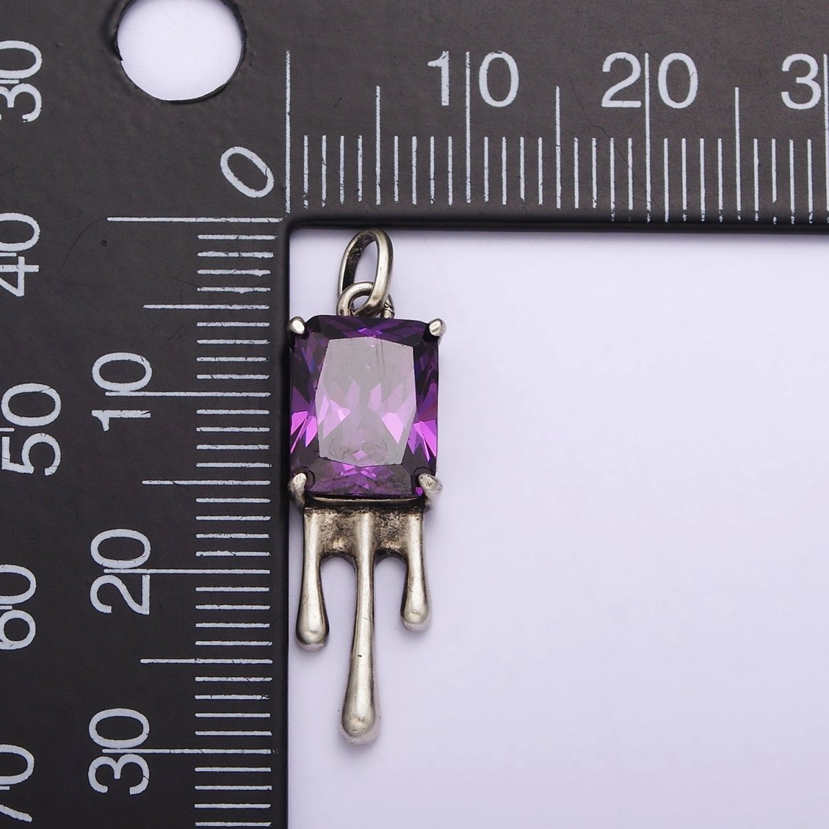 Sterling Silver S925 Purple CZ Baguette Molten Drip Charm | SL-333