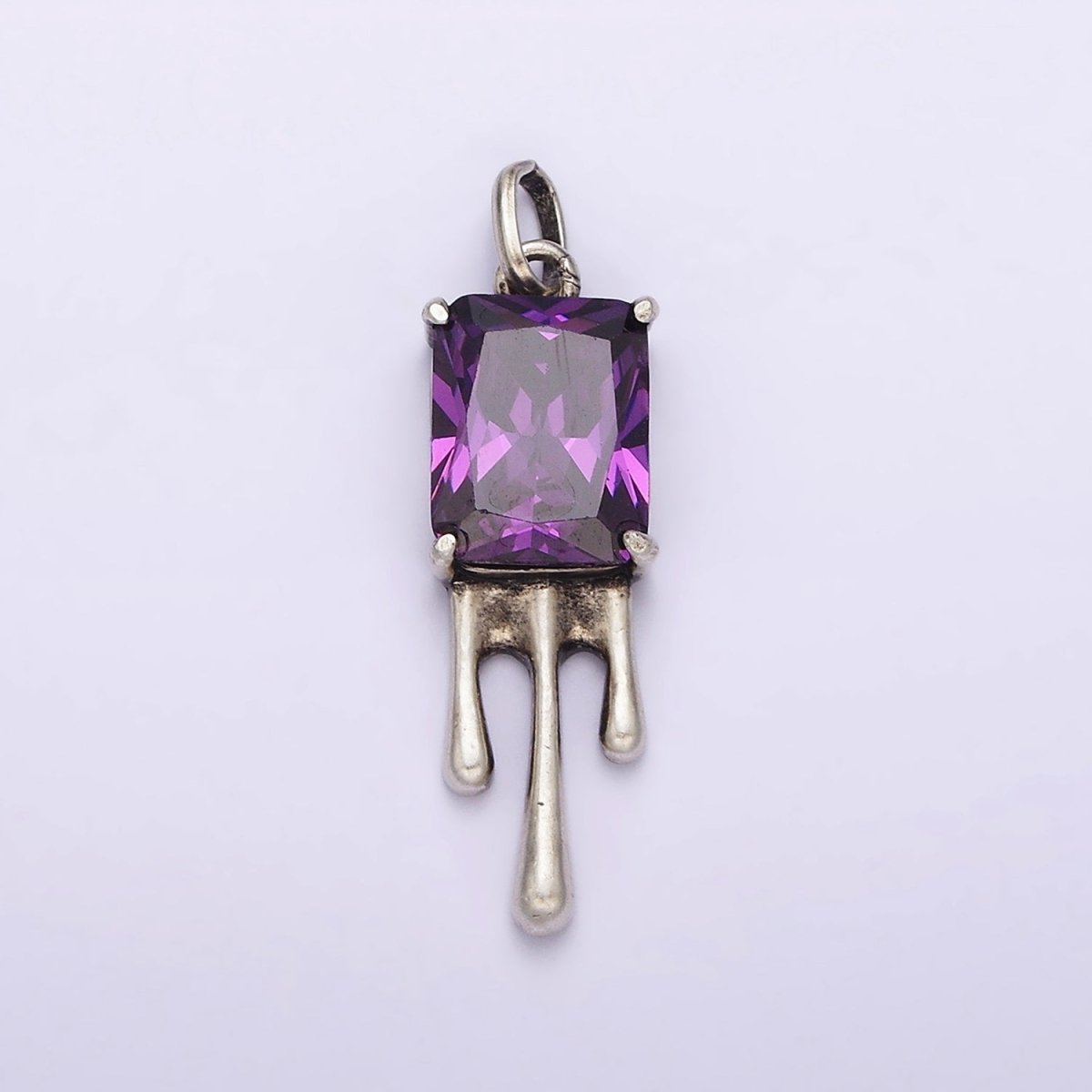 Sterling Silver S925 Purple CZ Baguette Molten Drip Charm | SL-333