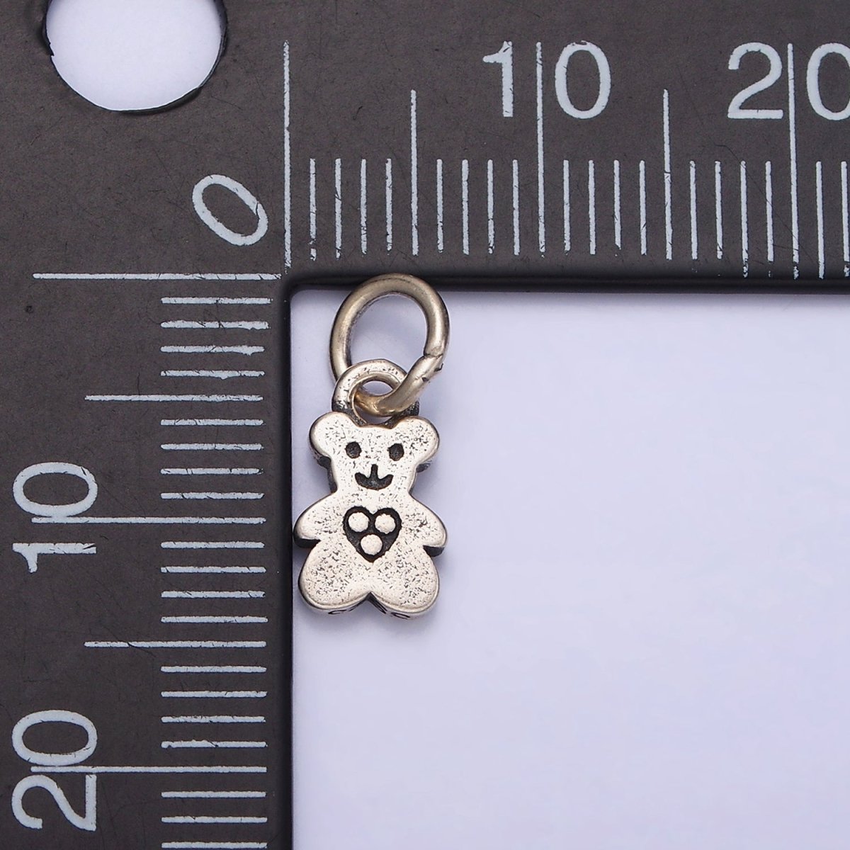 Sterling Silver S925 Tiny Smiling Bear Animal Triple Dotted Heart Charm | SL-279