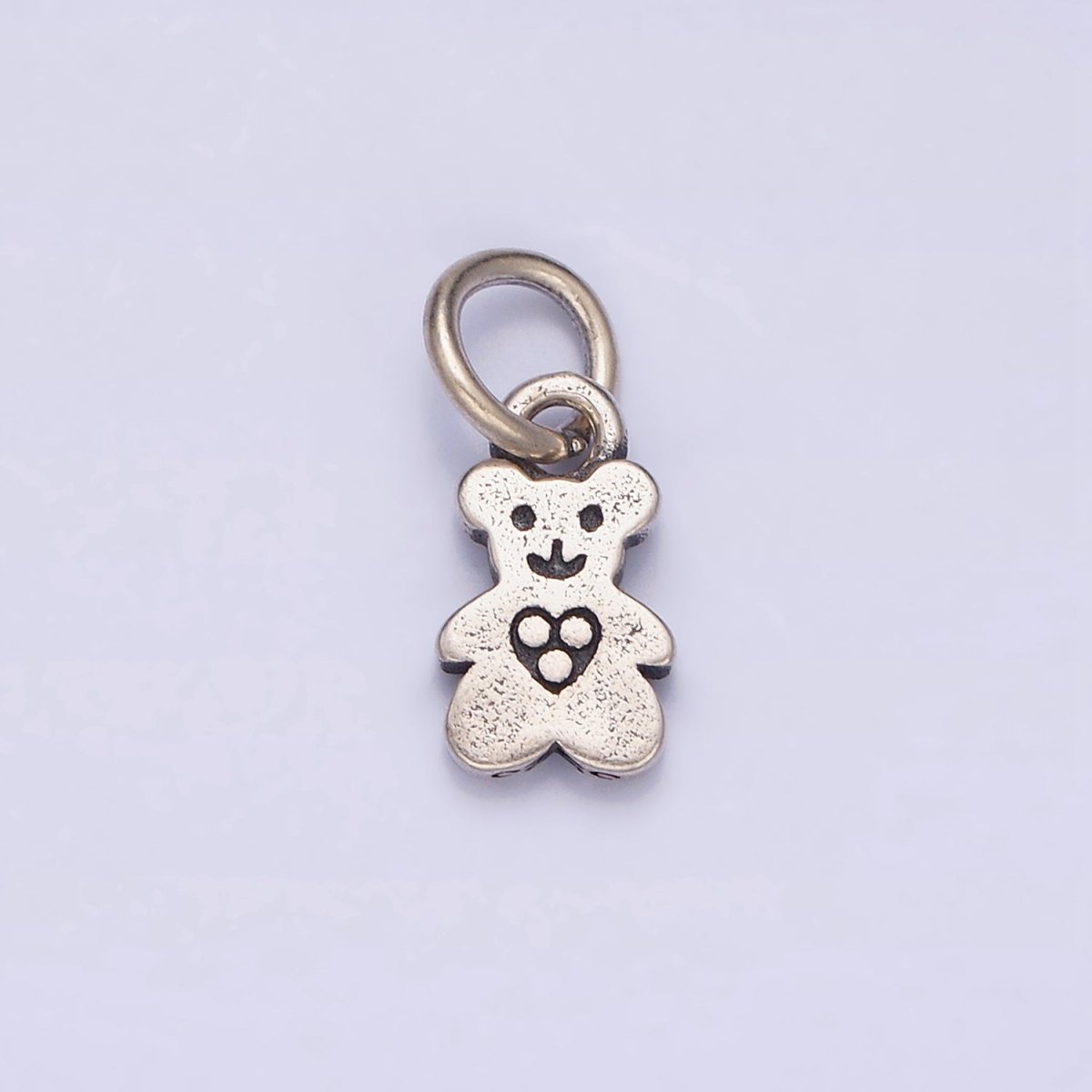 Sterling Silver S925 Tiny Smiling Bear Animal Triple Dotted Heart Charm | SL-279