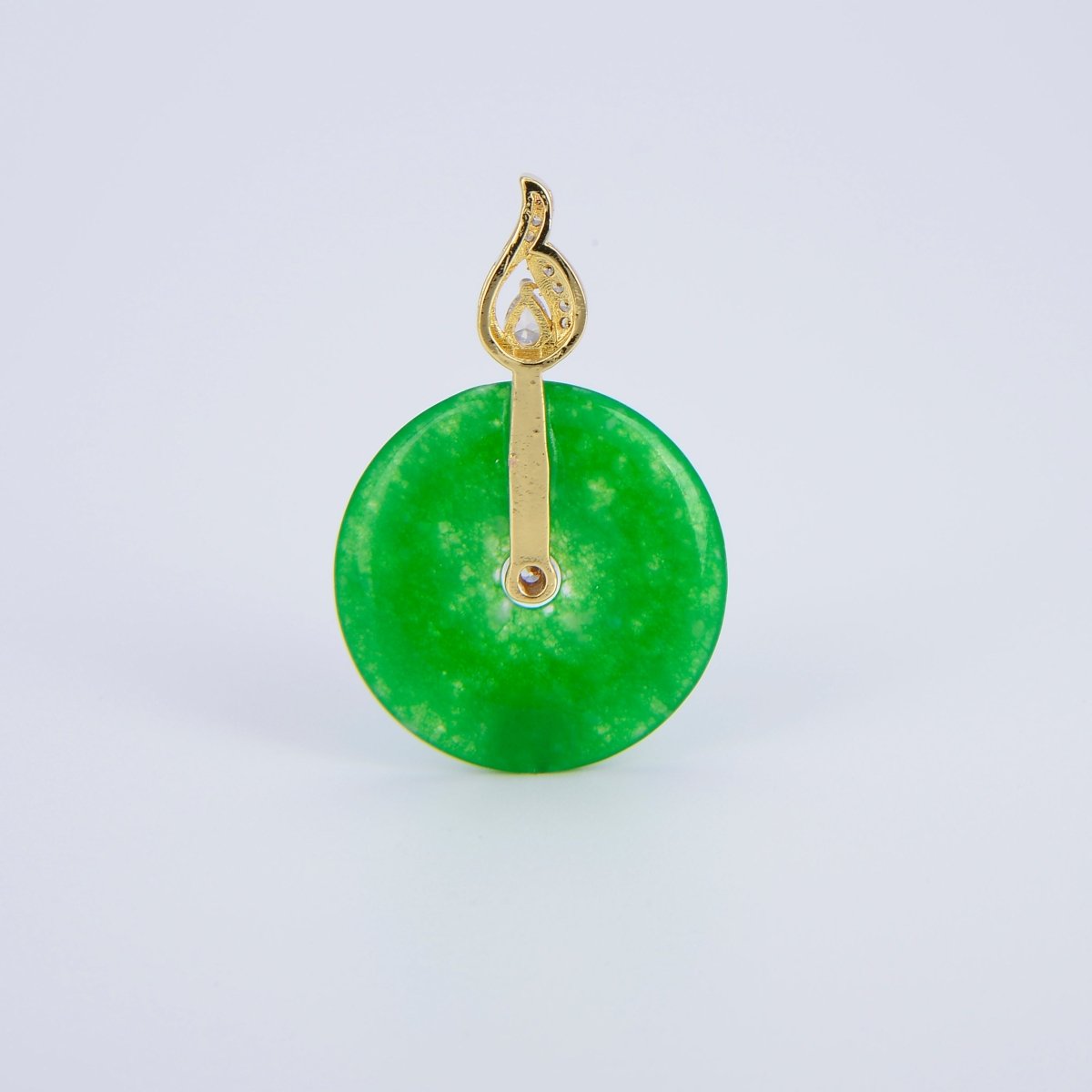Stunning Chinese Green Donut Charm Green Jade Pendant Lucky Stone with Gold Eternity Swirl Bail for Necklace Supply AH-312