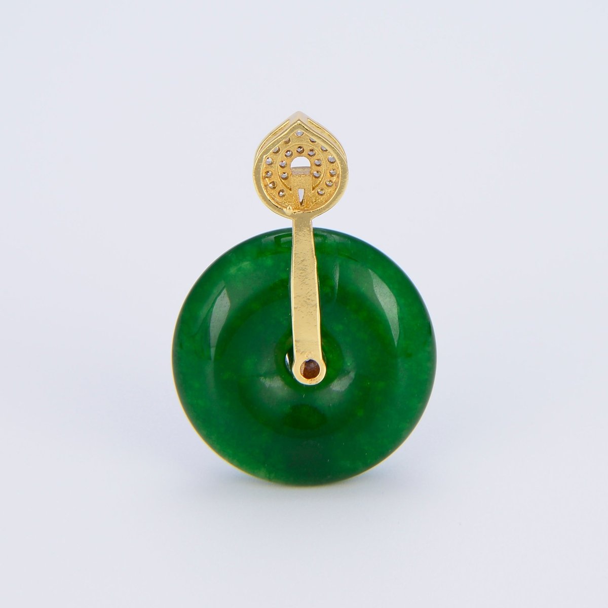 Stunning Chinese Green Donut Charm Green Jade Pendant Lucky Stone with Gold Lotus Bail for Necklace Supply AH-311
