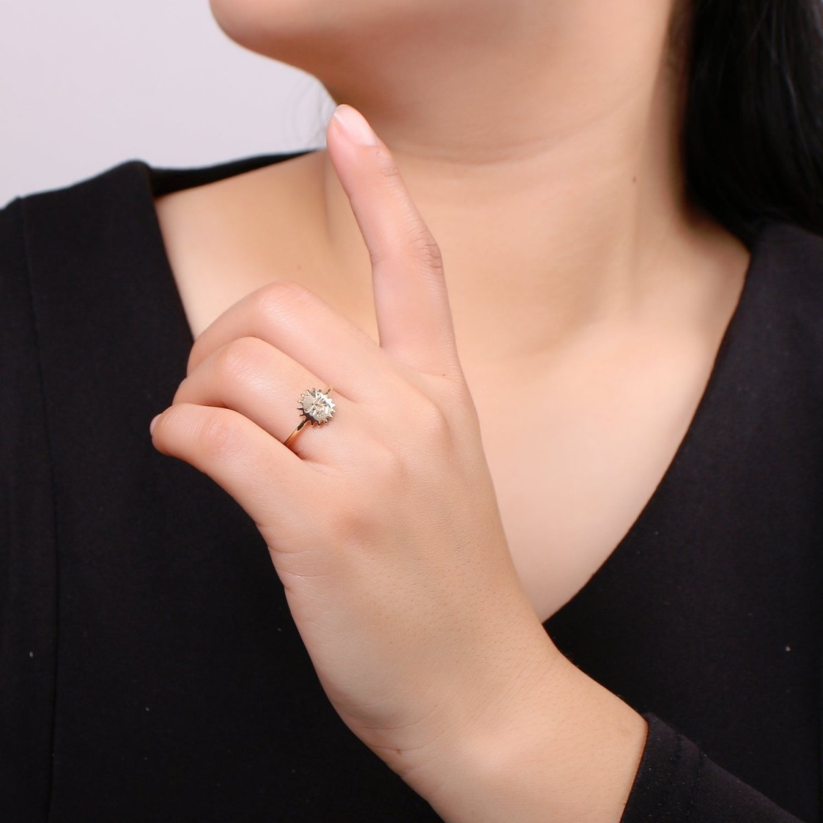 Sun 18k Gold Ring, Helios Adjustable Gold Curb Ring, Simple Ring, Titan Ring R-263