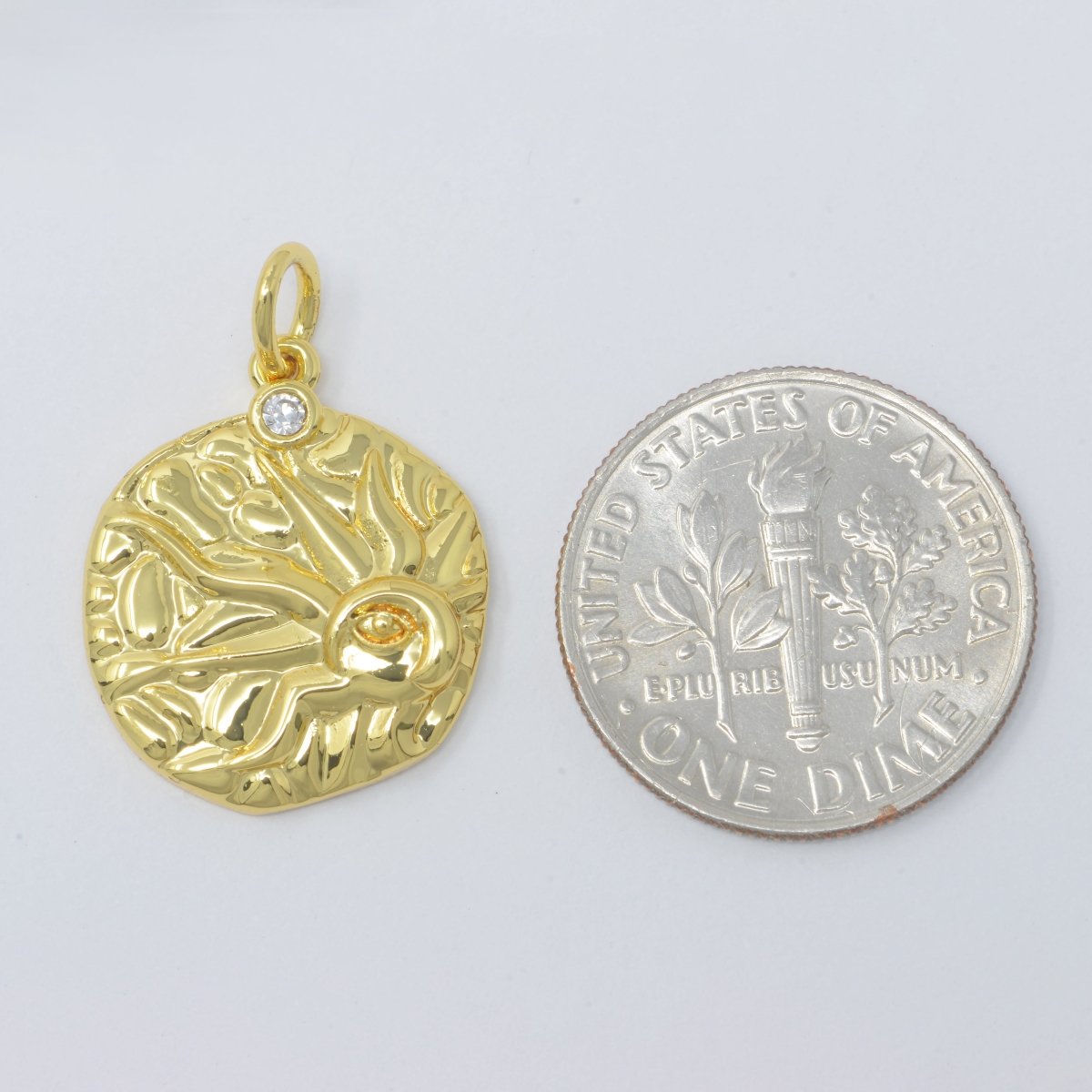 Sun Round Rustic Coin Gold Filled Charm M-382