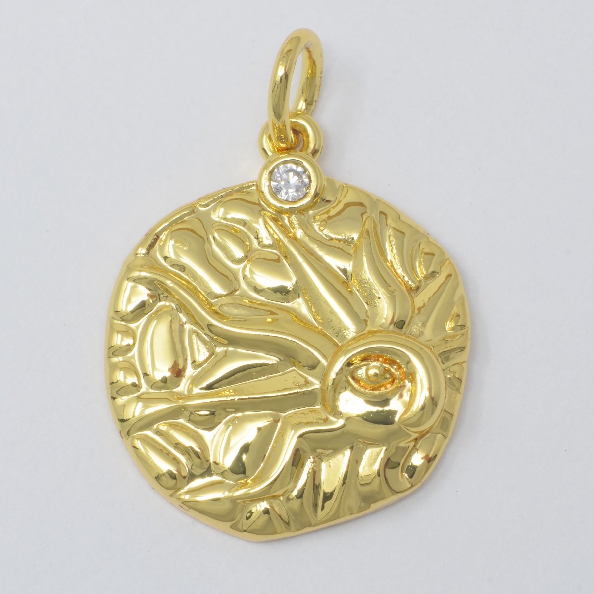 Sun Round Rustic Coin Gold Filled Charm M-382