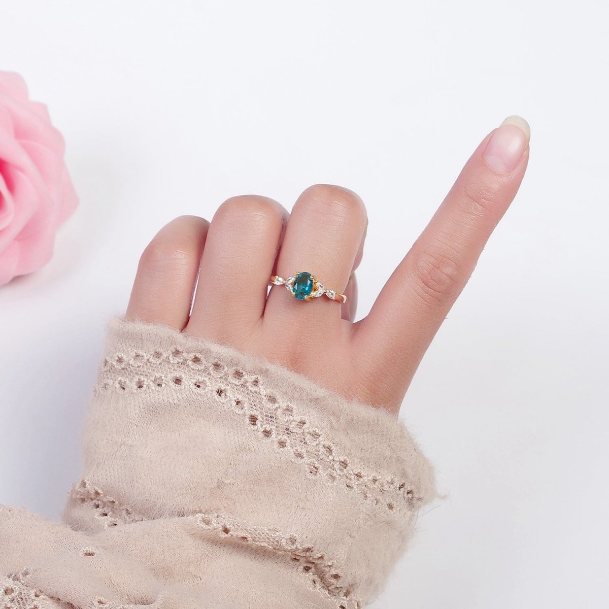 Teal Oval Cubic Zirconia Promise Ring O-781