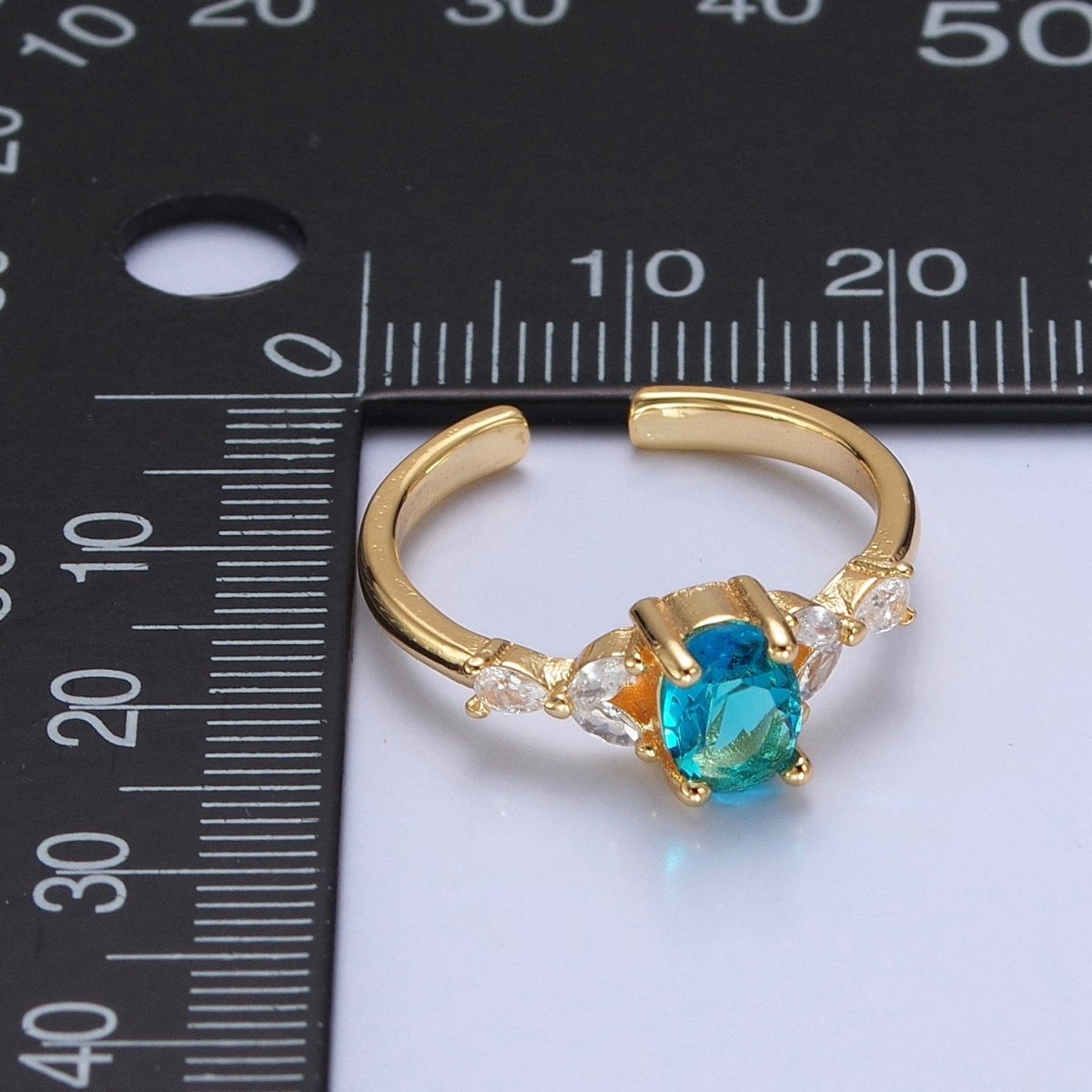 Teal Oval Cubic Zirconia Promise Ring O-781