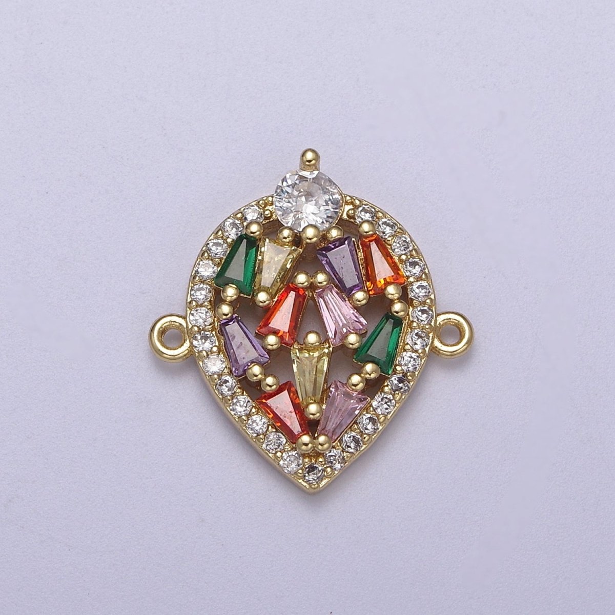 Tear Drop connectors, CZ charms gold filled Rainbow crystal charms for bracelet, teardrop crystal jewelry link connector F-212