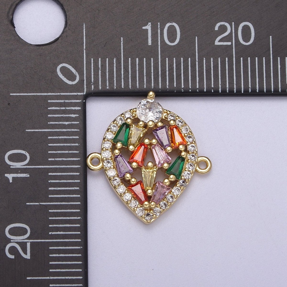 Tear Drop connectors, CZ charms gold filled Rainbow crystal charms for bracelet, teardrop crystal jewelry link connector F-212