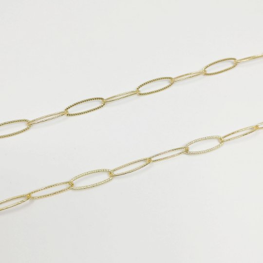 Textured Oval Paperclip Chain by Yard 24k Gold Fill Oval Cable Link Chain for DIY Craft ROLL-406 Clearance Pricing