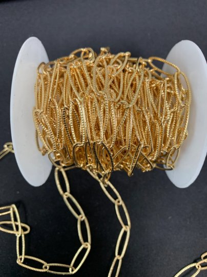 Textured Oval Paperclip Chain by Yard 24k Gold Fill Oval Cable Link Chain for DIY Craft ROLL-406 Clearance Pricing