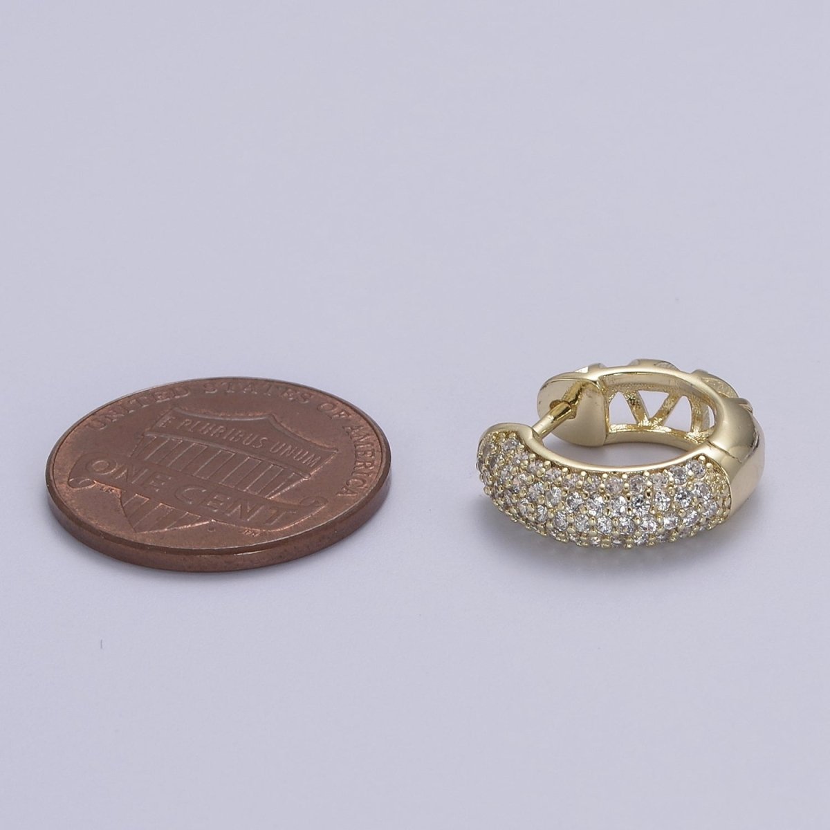 Thick CZ Huggies, Bold Diamond Earrings, 14K Gold Filled Huggie Chunky Pave Huggies V-157