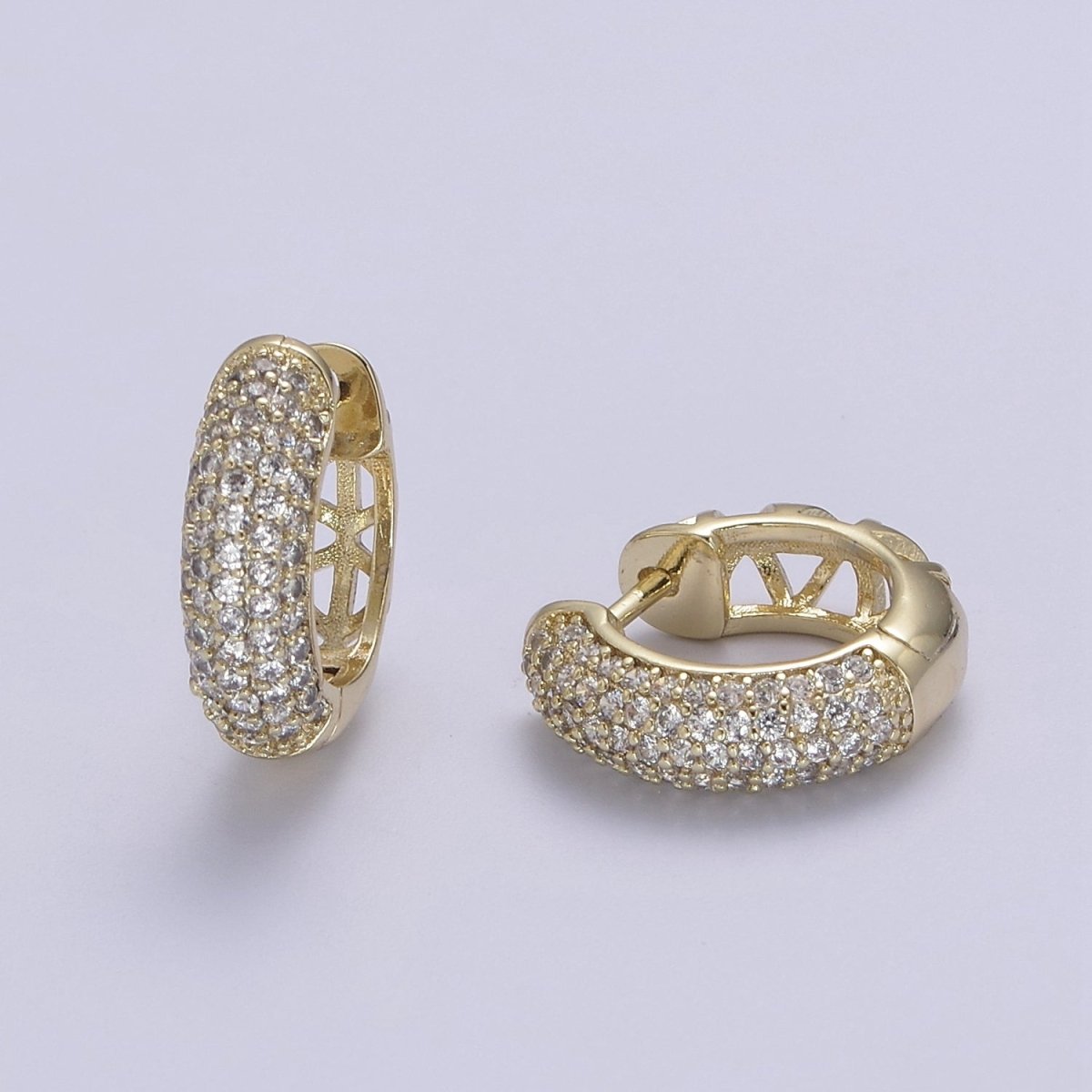Thick CZ Huggies, Bold Diamond Earrings, 14K Gold Filled Huggie Chunky Pave Huggies V-157
