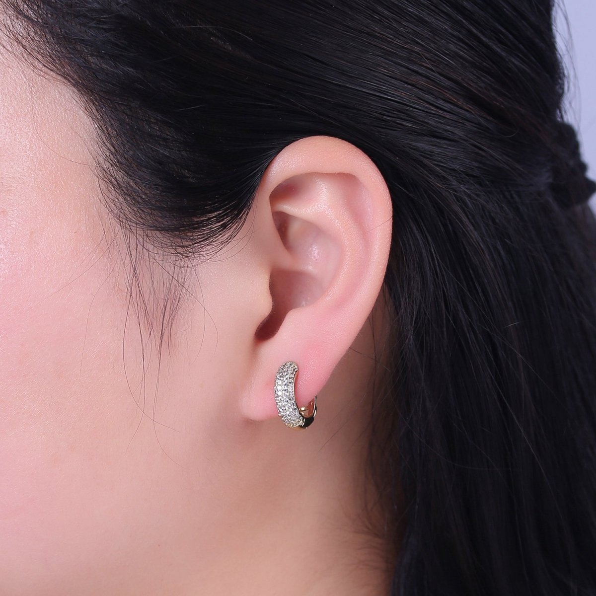 Thick CZ Huggies, Bold Diamond Earrings, 14K Gold Filled Huggie Chunky Pave Huggies V-157