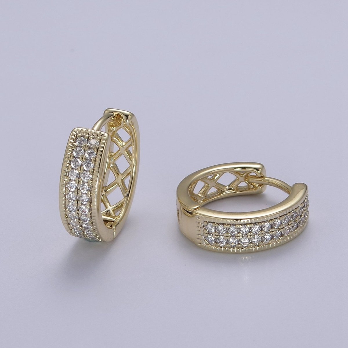 Thick Gold Hoop 16mm Earring 14k Gold Filled CZ Huggie Earring Jewelry V-146