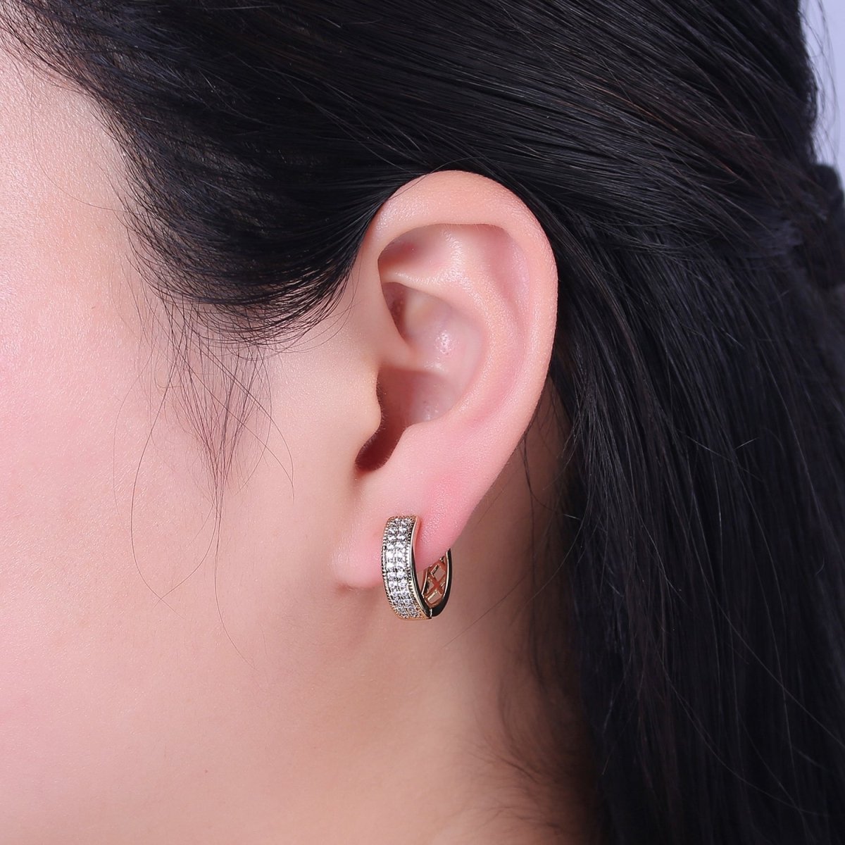 Thick Gold Hoop 16mm Earring 14k Gold Filled CZ Huggie Earring Jewelry V-146