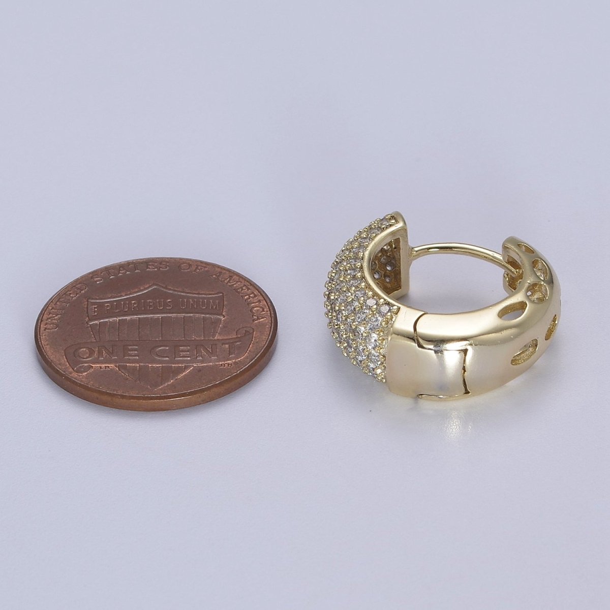 Thick Gold Hoop 18mm Earring 14k Gold Filled CZ Huggie Earring Jewelry V-143
