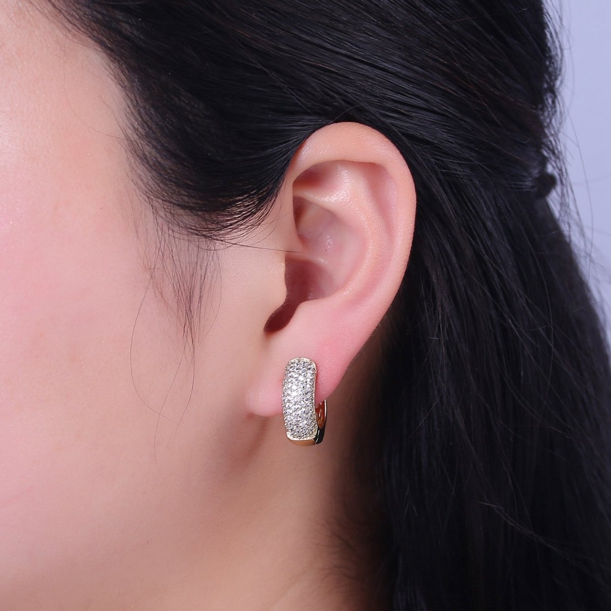 Thick Gold Hoop 18mm Earring 14k Gold Filled CZ Huggie Earring Jewelry V-143