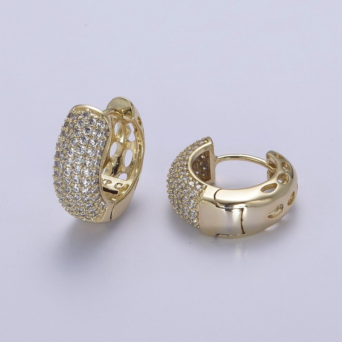 Thick Gold Hoop 18mm Earring 14k Gold Filled CZ Huggie Earring Jewelry V-143