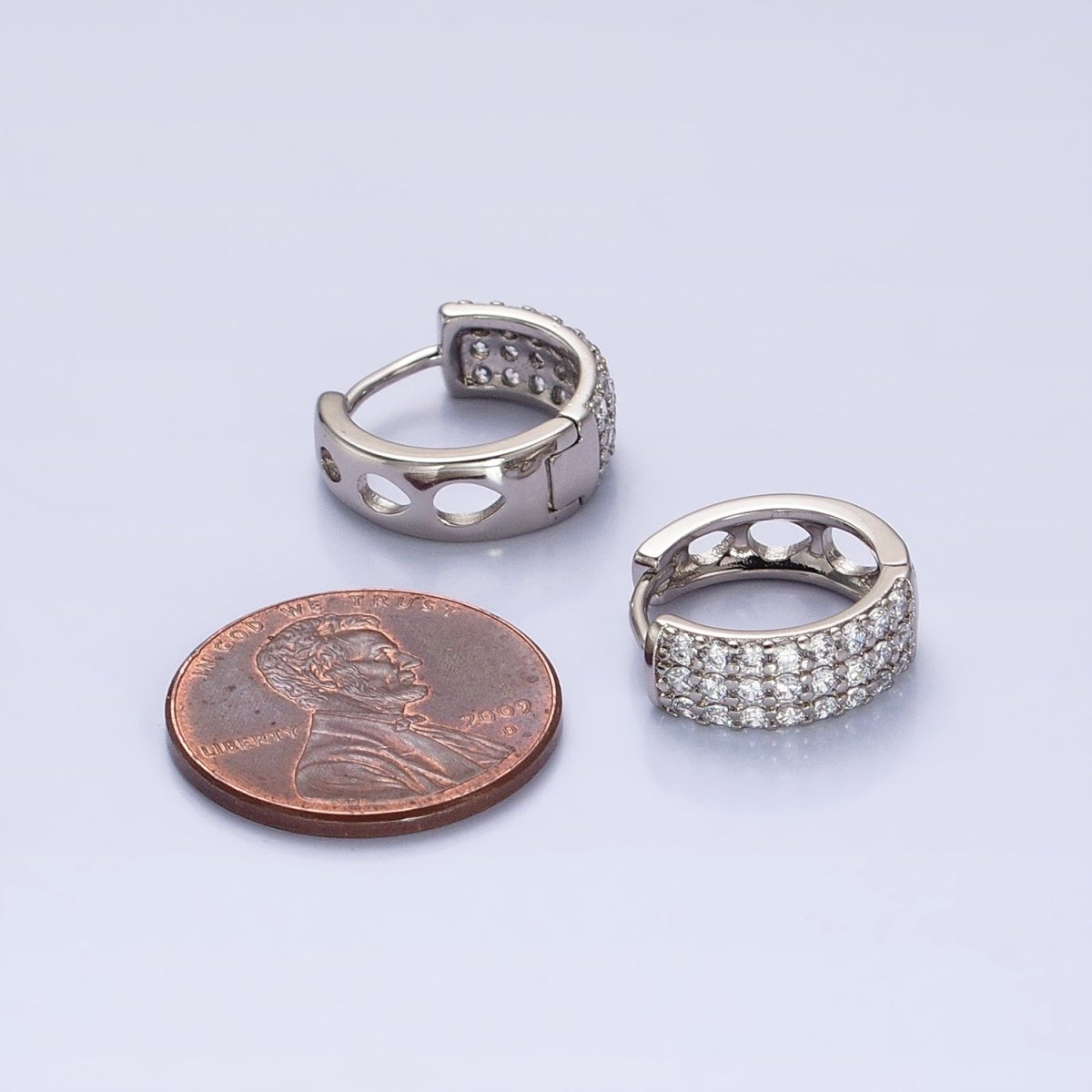 Thick Pave CZ Huggie Hoops in Silver, Chunky CZ Diamond Hoops AB783