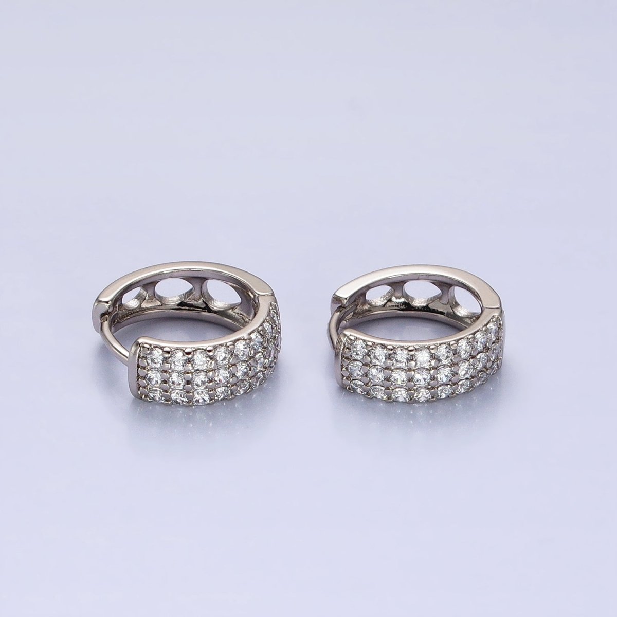 Thick Pave CZ Huggie Hoops in Silver, Chunky CZ Diamond Hoops AB783