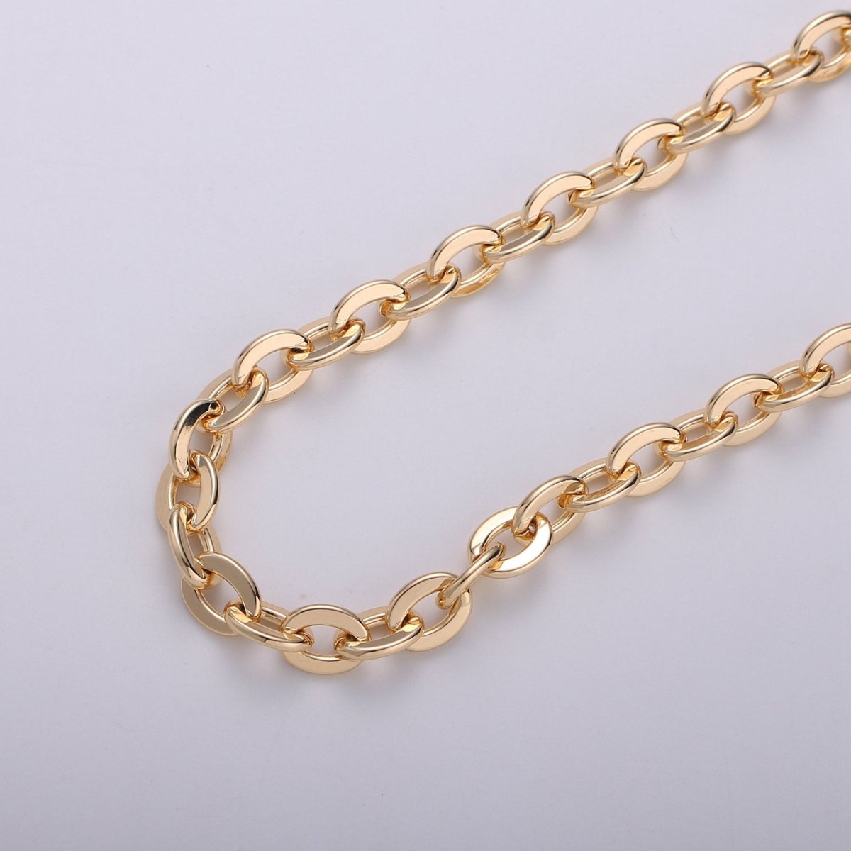 Thick ROLO Cable Chain 7X8mm, 18K Gold Filled Brass, Nickel Free, Medium Flat Minimalist Jewelry making, Necklace chain | ROLL-285 Clearance Pricing