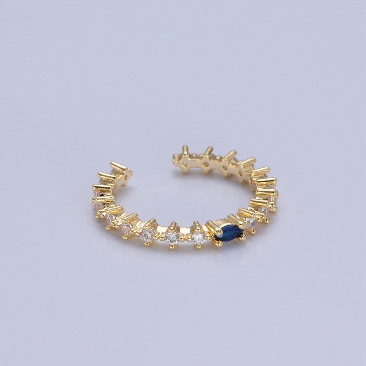 Thin Gold Ring Blue Pave Ring Clear Micro Pave Cz Ring Open Adjustable O-760