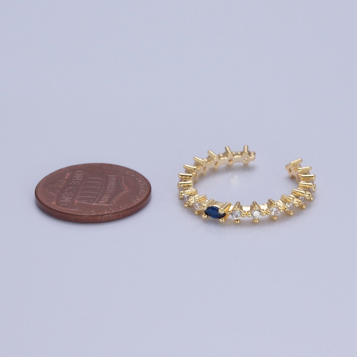Thin Gold Ring Blue Pave Ring Clear Micro Pave Cz Ring Open Adjustable O-760