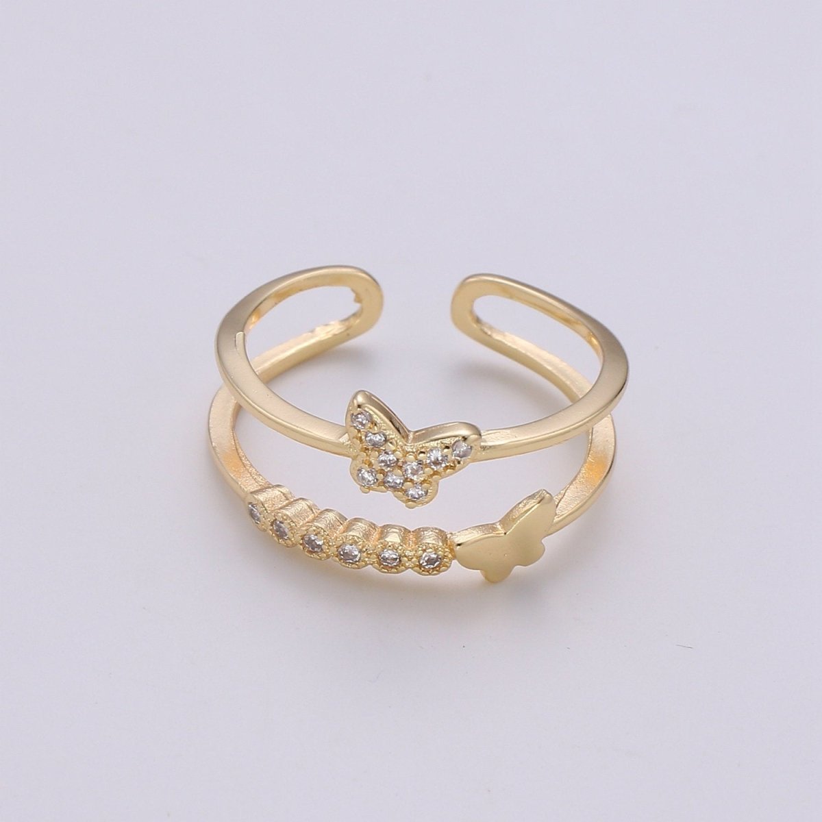 OS Thin gold Vermeil double band ring - Dainty Butterfly Ring Stacking ring - wrap ring for Christmas Gift idea R-149