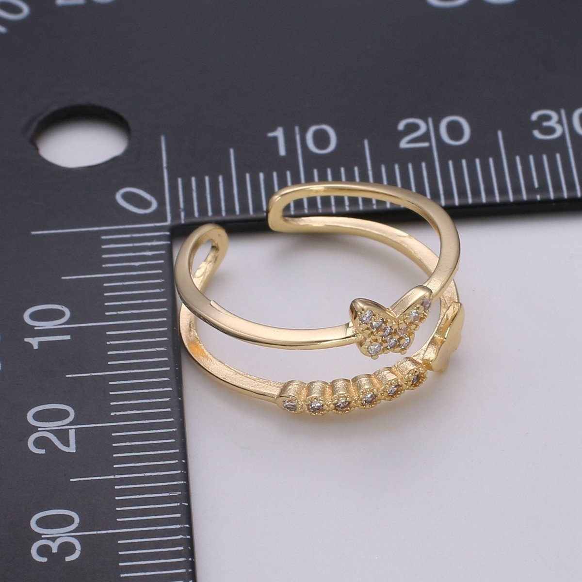 OS Thin gold Vermeil double band ring - Dainty Butterfly Ring Stacking ring - wrap ring for Christmas Gift idea R-149