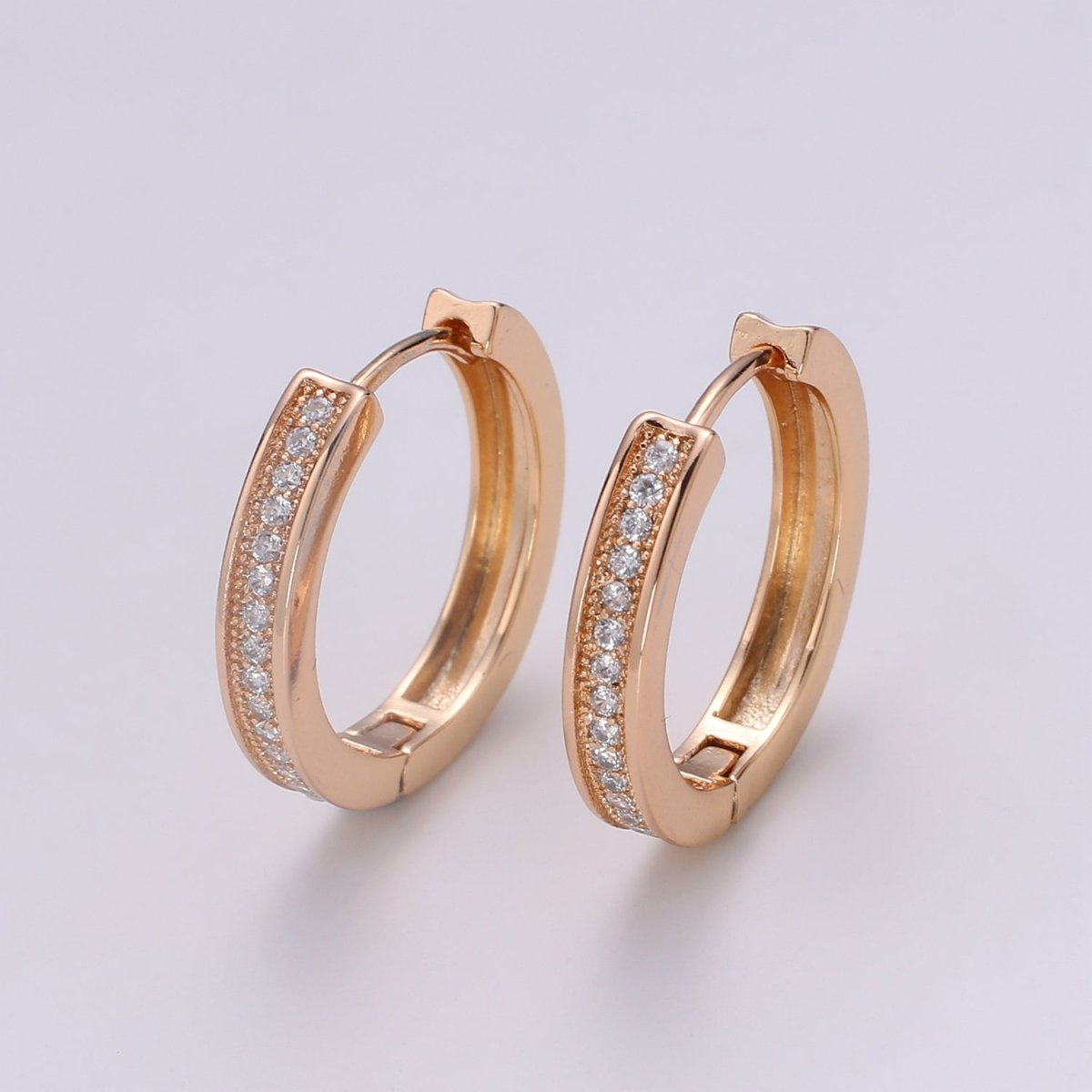 Thin Mini Ear Huggies - Rose Gold CZ Hoops | Micro Pave Huggies | Small Hoops | Dainty Huggies Hoop Earrings | Cartilage Hoops | Helix Hoops Q-309